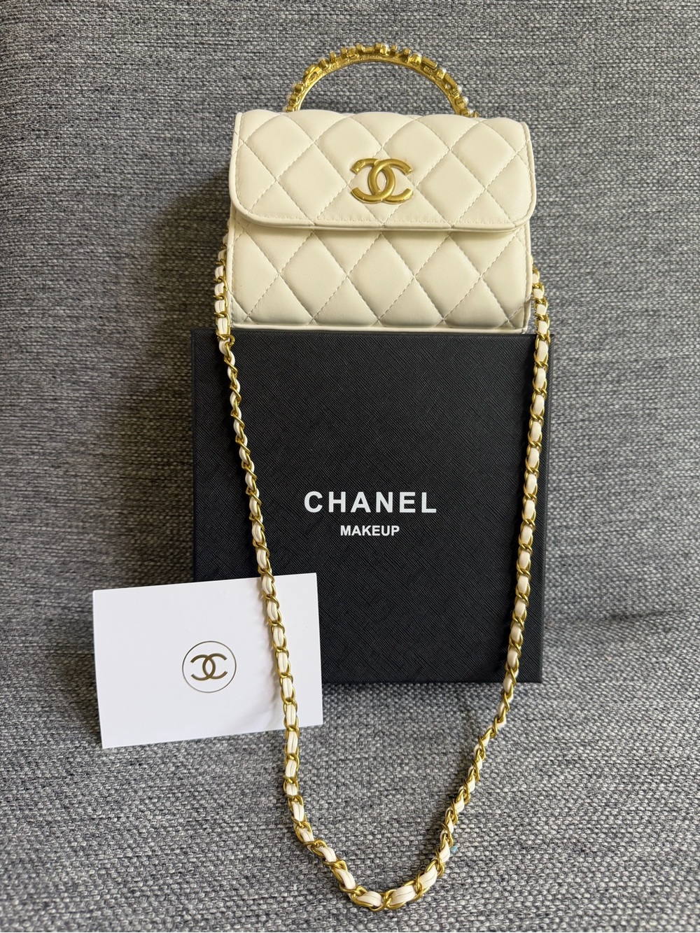 CHANEL MAKEUP Cream Quilted Mini Flap Bag with Gold Hardware - Picture 2 of 12
